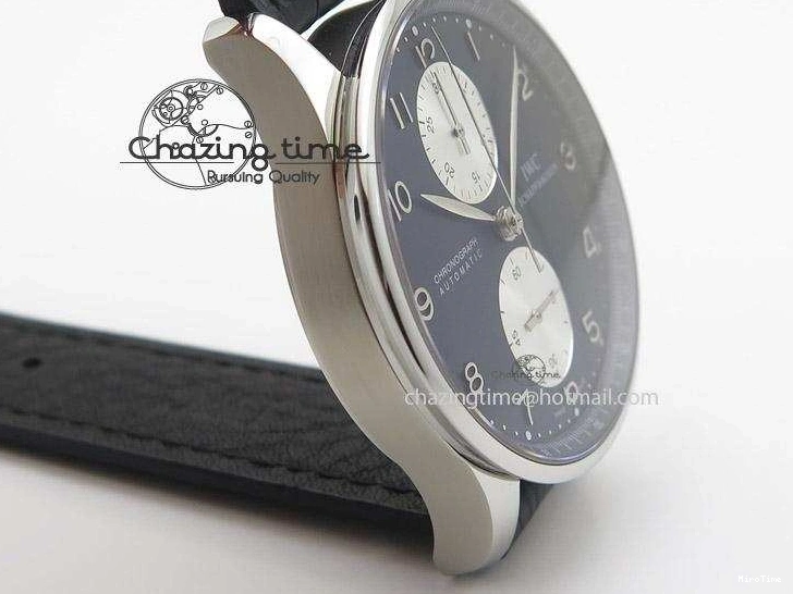 MIROTIME 0509 Minimalist Portuguese 40mm Chrono SS Black Dial On Black Leather Strap A 7382